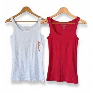 Faded Glory bundle 2 Ladies Tank Top white red Sleeveless Size Med (8-10)